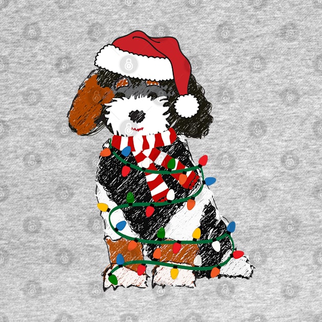 Bernedoodle Decorated With Christmas Lights by EMR_Designs